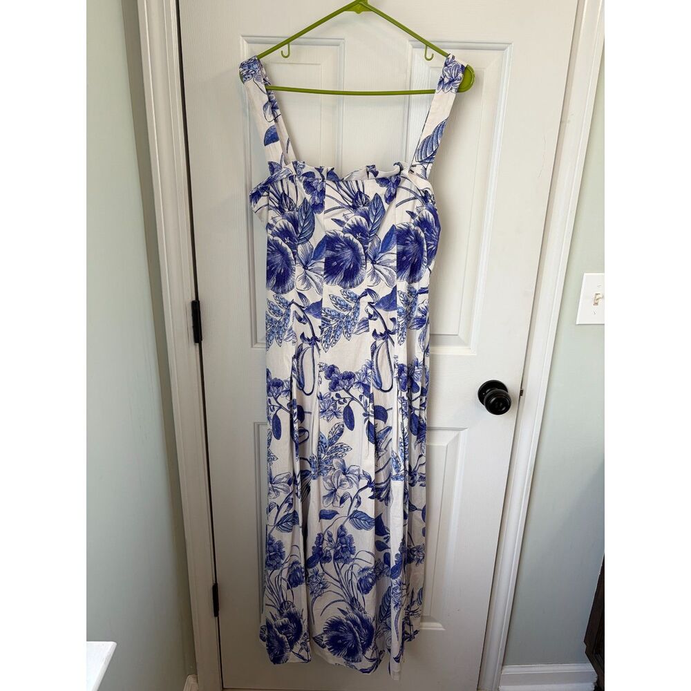 NWT Avec Les Filles Blue Toile Botanical Floral Cottagecore Maxi Sundress 10